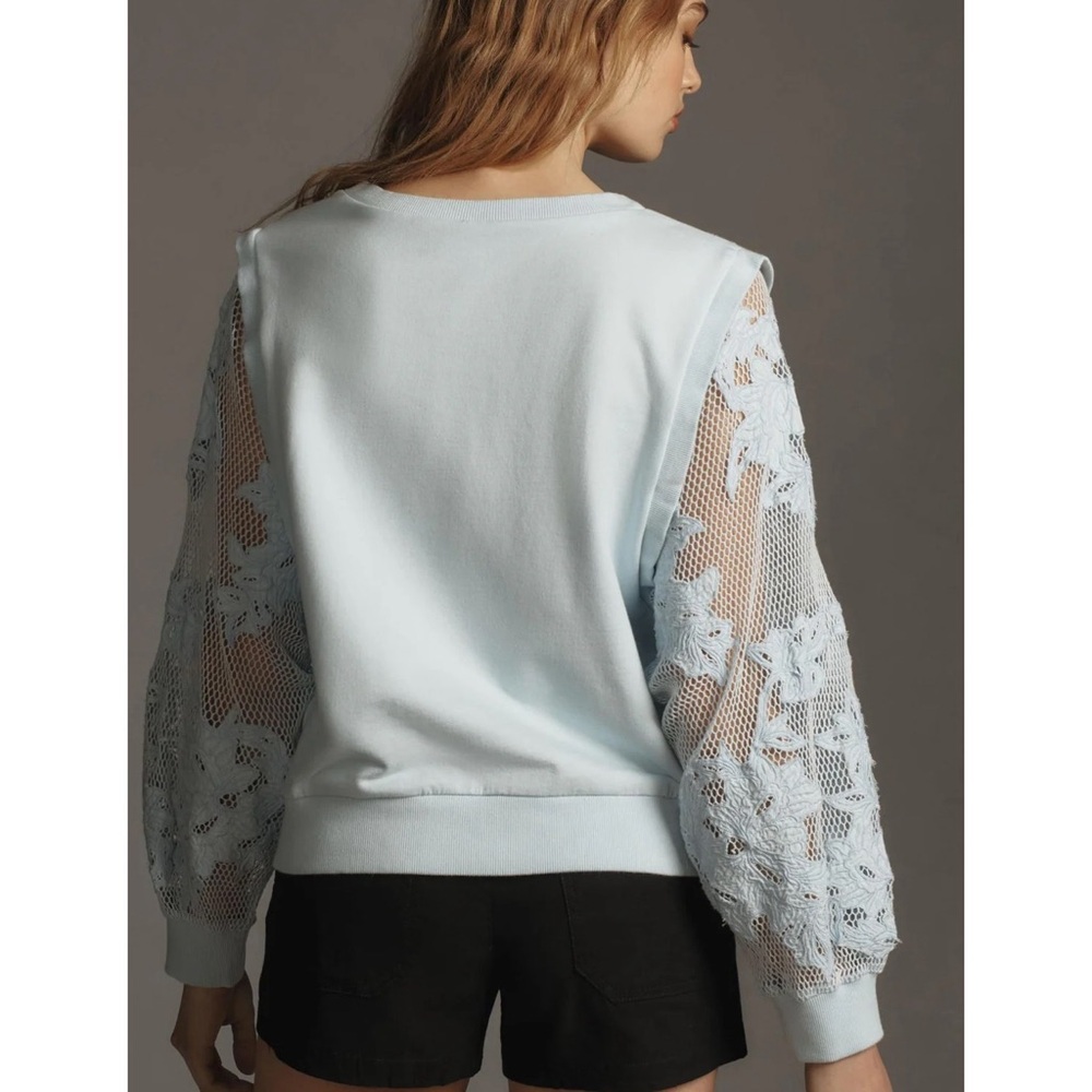 Anthropologie Light Blue Lace-Panel Sweatshirt - Picture 2 of 5